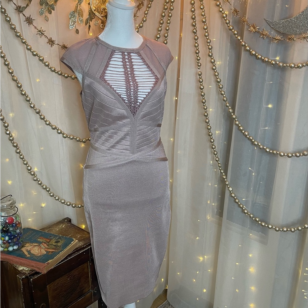 WOW Couture Mauve Bodycon Midi Dress Mock Neck